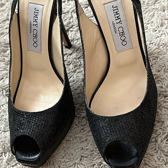 JIMMY CHOO Black Sequin Nova Glitter Slingback Pumps - Picture 9 of 12